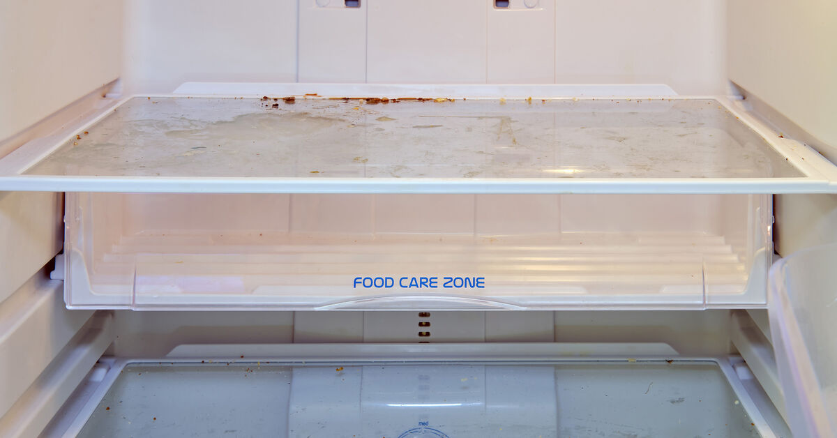 Dirty fridge shelf with mold spots