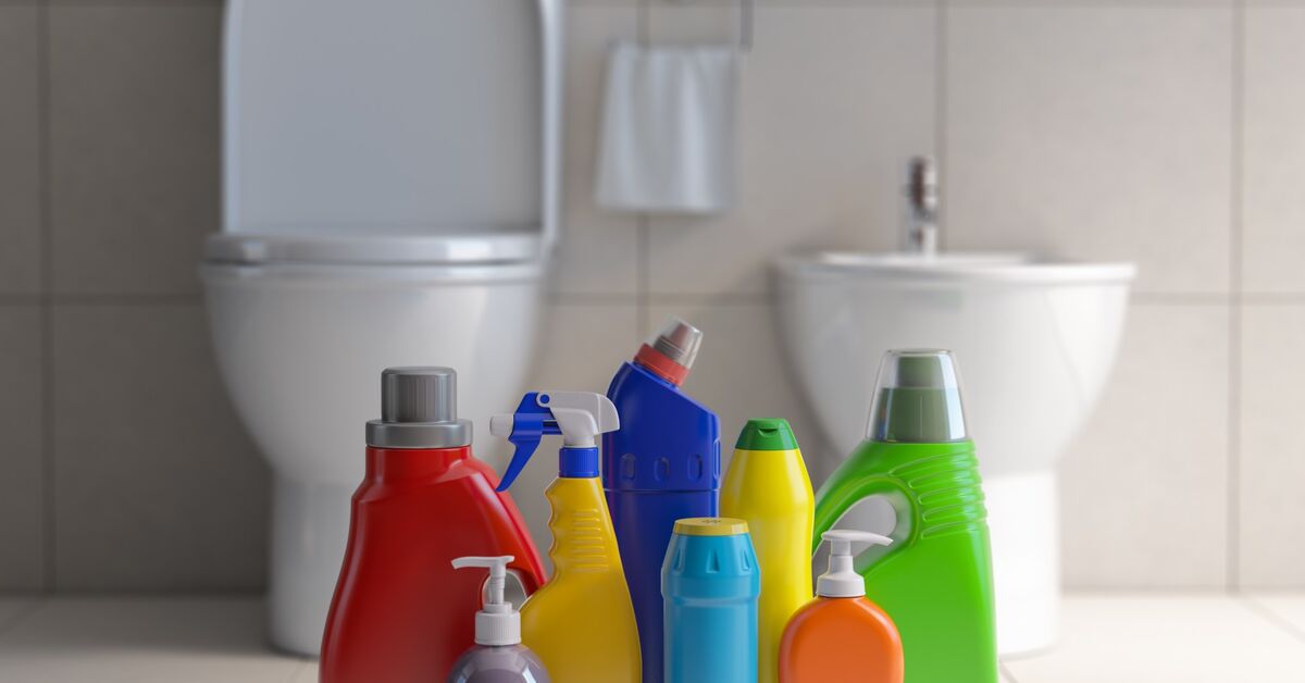 Specialized grout cleaner on tiled floor