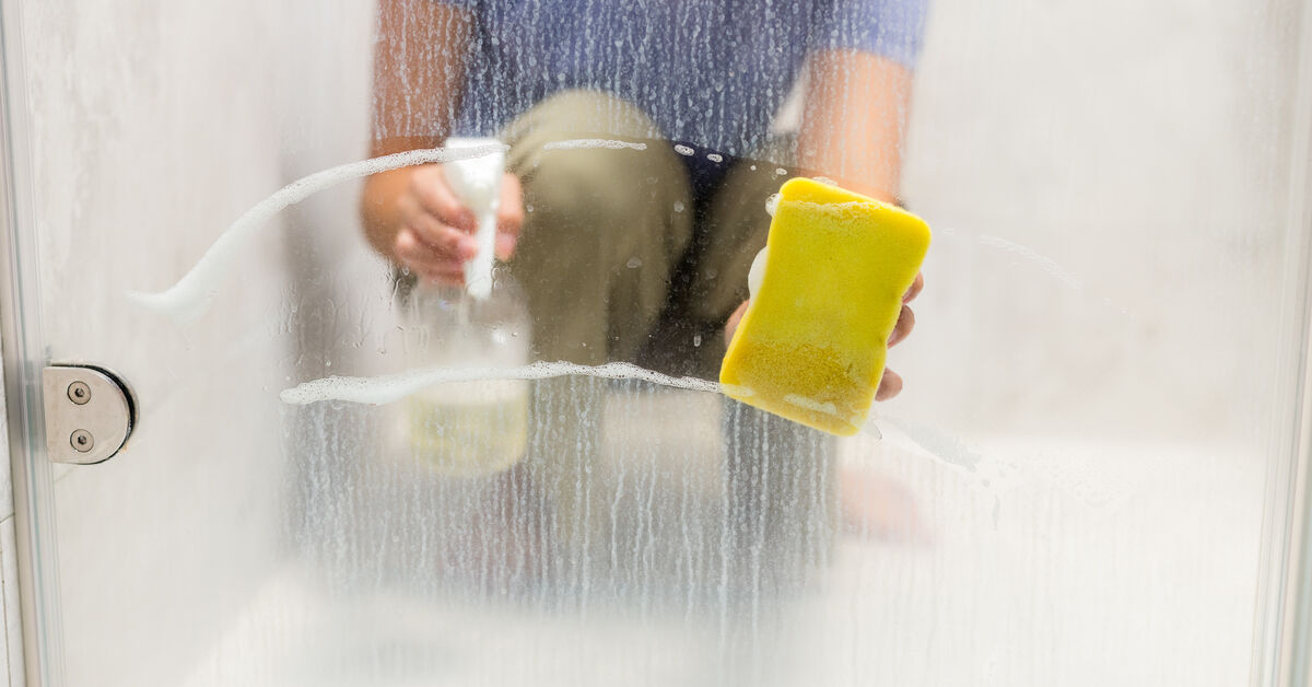 Limescale streaks on shower glass