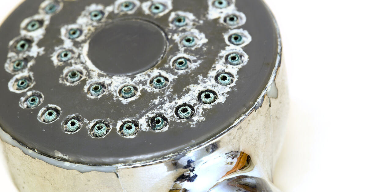 Blocked showerhead with visible limescale