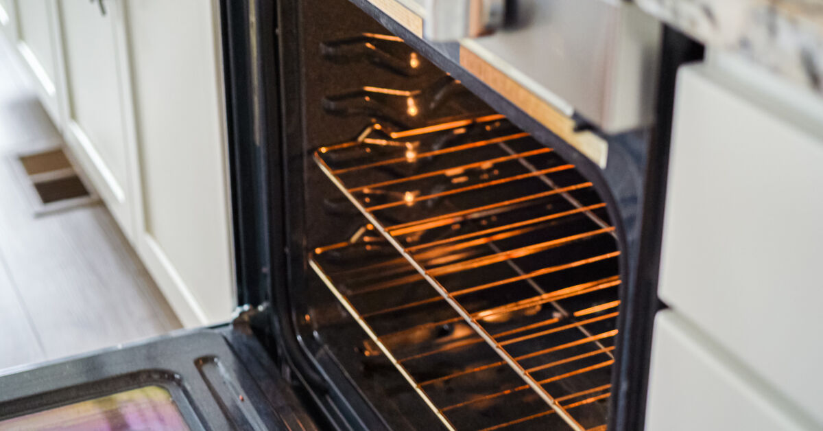 Clean oven door and rack interior.
