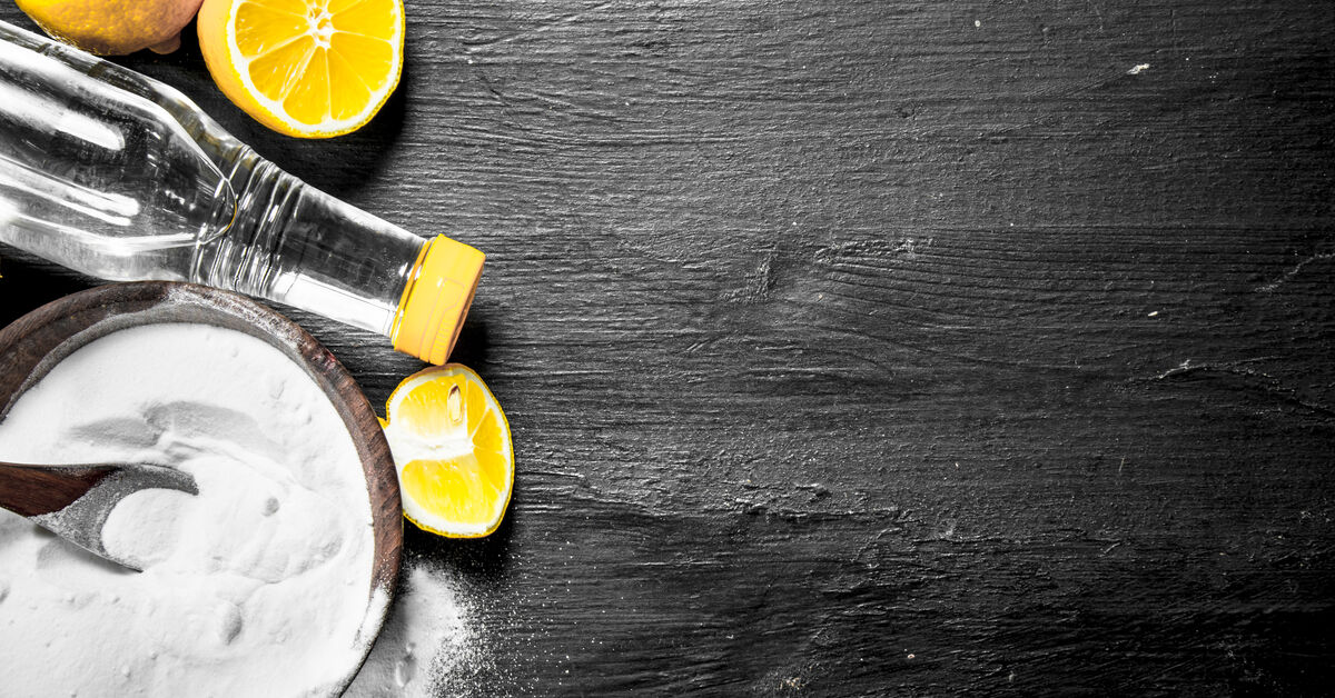 Common home cleaning ingredients arranged